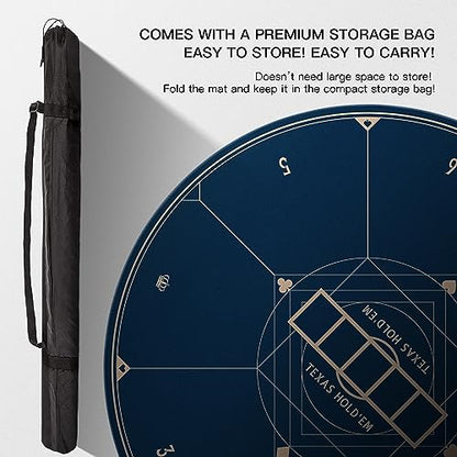 YUZPKRSI 47 Inch Round Poker Mat, Neoprene & Rubber, Texas Hold'em Poker Table Top Casino Card Games, Portable, Carrying Bag Included - color: 47 Inch Round Blue
