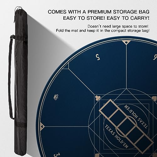 YUZPKRSI 47 Inch Round Poker Mat, Neoprene & Rubber, Texas Hold'em Poker Table Top Casino Card Games, Portable, Carrying Bag Included - color: 47 Inch Round Blue