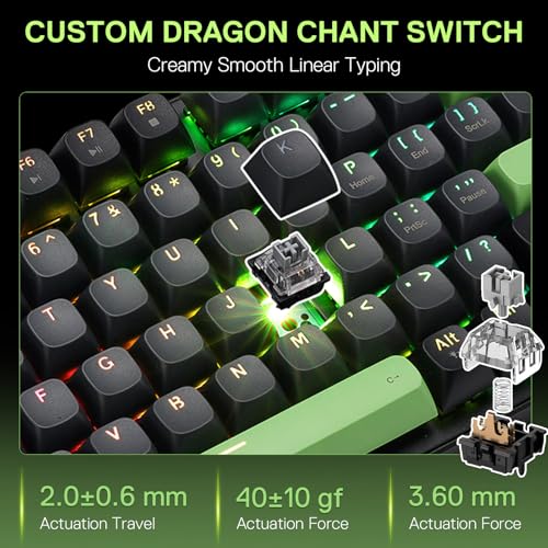 Redragon K740 98 Keys Wired RGB Gaming Keyboard, 95% PBT Mechanical Keyboard w/Solid Aluminum Base, Dedicated Knob Control & Hot-Swap Socket, Custom Linear Switch - color: Green Blaze, size: 98 Keys