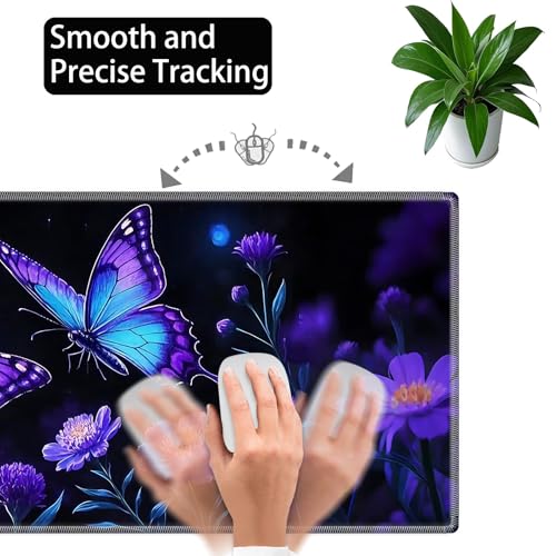 Large Gaming Mouse Pad Set with Wrist Support – 31.5" x 11.8" 4-in-1 XXL Mousepad with Keyboard Wrist Rest, Mouse Wrist Rest & Coaster – Ergonomic Desk Mat for Office, Home – Blue Butterfly Flower - color: Blue Butterfly Flower