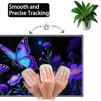 Large Gaming Mouse Pad Set with Wrist Support – 31.5" x 11.8" 4-in-1 XXL Mousepad with Keyboard Wrist Rest, Mouse Wrist Rest & Coaster – Ergonomic Desk Mat for Office, Home – Blue Butterfly Flower - color: Blue Butterfly Flower