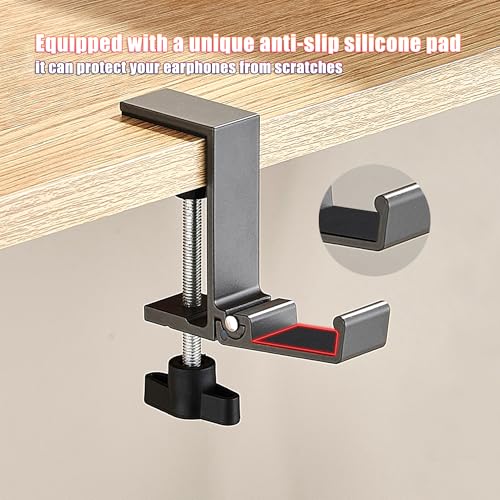 Foldable Under Desk Headphone Hanger, Aluminum Clamp-On Headset Stand, No Drill Anti-Scratch Mount, Heavy Duty 10KG Load Bearing Universal for Gaming Headset, Controller, Cable & Bag Organizer(Grey) - color: Gray
