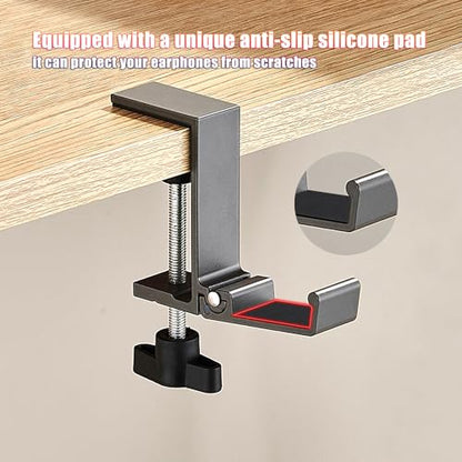 Foldable Under Desk Headphone Hanger, Aluminum Clamp-On Headset Stand, No Drill Anti-Scratch Mount, Heavy Duty 10KG Load Bearing Universal for Gaming Headset, Controller, Cable & Bag Organizer(Grey) - color: Gray