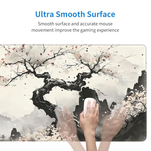 Large Gaming Mouse Pad Desk Mat, Japanese Cherry Blossom Extended Keyboard Mouse Pad Mousepad with Non-Slip Base and Stitched Edge Mouse Mat Desk Pad Mouse Pads for Desk Home Office, 31.5 x 11.8 - color: Japanese Cherry Blossom