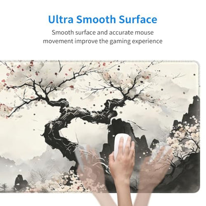 Large Gaming Mouse Pad Desk Mat, Japanese Cherry Blossom Extended Keyboard Mouse Pad Mousepad with Non-Slip Base and Stitched Edge Mouse Mat Desk Pad Mouse Pads for Desk Home Office, 31.5 x 11.8 - color: Japanese Cherry Blossom