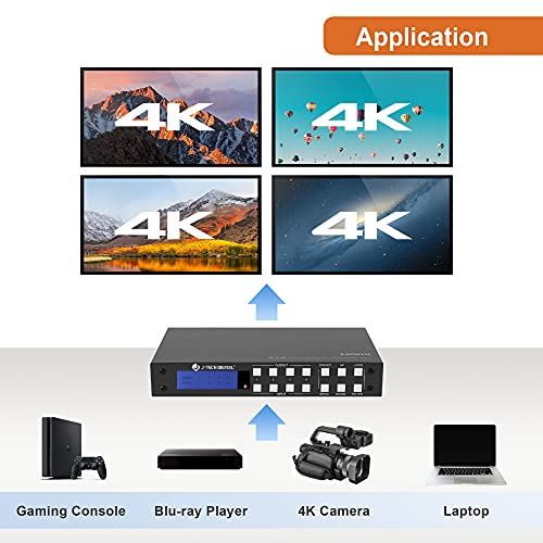 J-Tech Digital 4x4 HDMI Matrix Switch 4K 60Hz HDMI 2.0, Compatible with HDR Dolby Vision Audio Extraction Web GUI APP Control [JTECH-4KM44A] - size: 4K60 4x4 HDMI Matrix