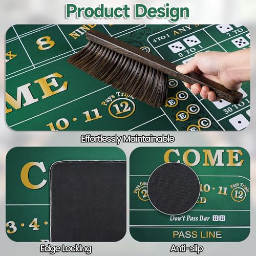 70" x 35" Craps Tabletop Mat Set with 5 Grade AAA 19mm Casino Dice & On/Off Button Crap Game Layout for Home Entertainment Non-Slip Water-Resistant Portable Crap Mat with Zippered Bag (70 X 35 IN)