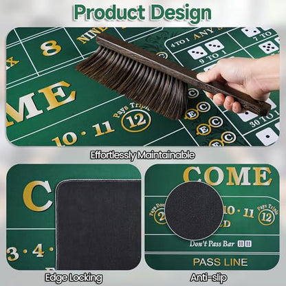 70" x 35" Craps Tabletop Mat Set with 5 Grade AAA 19mm Casino Dice & On/Off Button Crap Game Layout for Home Entertainment Non-Slip Water-Resistant Portable Crap Mat with Zippered Bag (70 X 35 IN)