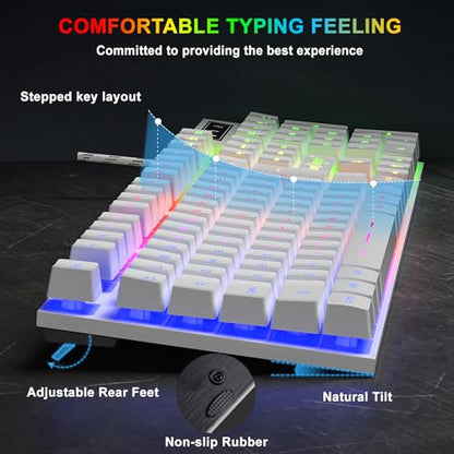 BlueFinger RGB Gaming Keyboard and Backlit Mouse Combo, USB Wired, LED Gaming Set for Laptop PC Computer Game and Work(White) - color: White