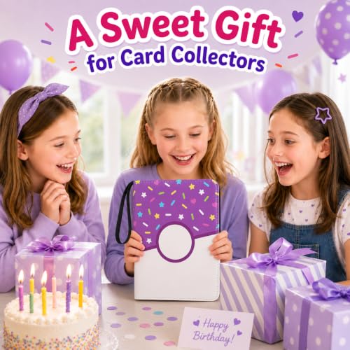 4 Pocket Card Binder 400 Card Holder Album, Purple Donut Trading Cards Holder Zipper Binder for Girl Teen Collection (Purple Donut, 400 Pocket) - color: Purple Donut, size: 400 Pocket