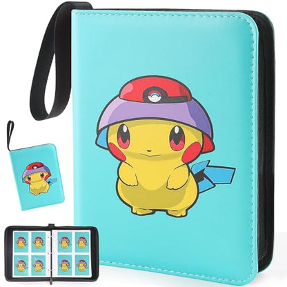 Premium Collectible Trading Card Albums，Card Binder Fits 400 Cards with 50 Removable Sleeves，Display Game Card Case book Holder, Green Themes - color: Grass Cartoon