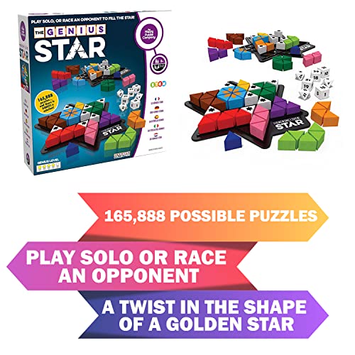 The Happy Puzzle Company The Genius Star | Toy of The Year Award Winning Family Board Game | 165,888 Possible Puzzles | Filling in Colored Shapes | Blockers to Complete A Star | Golden Star Twist