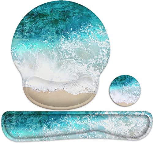 Lateefah Ergonomic Mouse Pad with Wrist Rest and Keyboard Wrist Rest Set | Non-Slip Memory Foam Wrist Rest for Computer Keyboard, Easy Typing, Pain Relief, Mousepad Wrist Support for Home Office Game - color: Beach