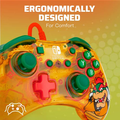 PDP Gaming Rock Candy Wired Power Nintendo Switch Pro Controller, Officially Licensed Lite/OLED Compatible Gamepad, Super Mario Brothers - Lemon Bomb Bowser (Orange/Green) - color: Lemon Bomb Bowser
