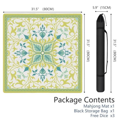 Elegant Mahjong Mat for Table, 31.5*31.5in Anti Slip Mahjong Table Cloth, Noise Reduction, Neoprene Mah jongg Mat with Carrying Bag & 3 Dices, Poker Board Tile Games Mats, William Morries's Vine - color: Green05