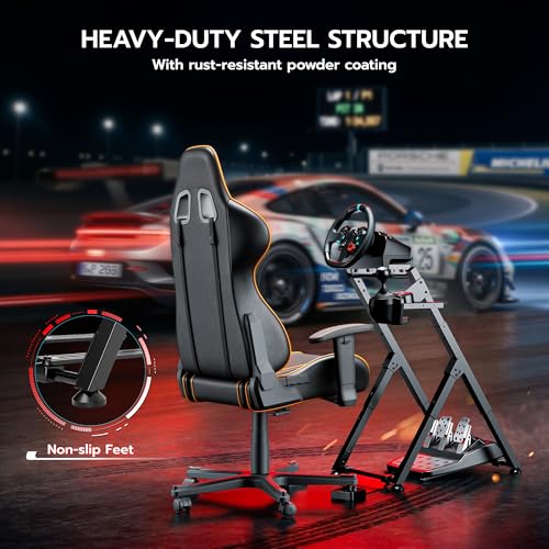 ARES WING Foldable Sim Racing Wheel Stand with Chair Fixing, Compact Design | Racing Simulator Cockpit Compatible with Logitech G29 G920 G923, Fanatec, Thrustmaster, Moza, Simagic, Racing Games Equipment - size: Stand with Chair Fixing