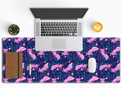 Axolotl Large Gaming Desk Mat - 31.5x11.8 inches Extended XL Big Cute Mouse Pad Waterproof with Non-Slip Base and Stitched Edges for Computer Keyboard - color: Axolotl