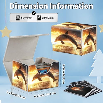 for MTG Commander Deck Box,Card Deck Box for Trading Yugioh MTG,Fits 100 Double Sleeved Cards,PU Leather Strong Magnet Case for Magic Commander TCG CCG,Dolphin Sunset - color: Dolphin Sunset