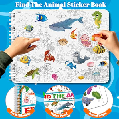 Kalysky Dinosaur and Ocean Animal Sticker Book for Kids Ages 4-8 | Search and Find Sticker Activity Book,Travel Toys for Toddlers, Airplane & Road Trip Games, Educational Fun - color: Dinosaur and Ocean Animal
