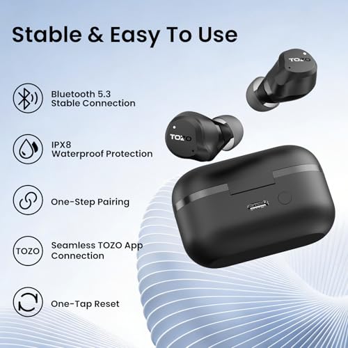 TOZO NC9 Hybrid Active Noise Cancelling Wireless Earbuds, 60H, LED Display | 6 Mic ENC Clear Calls, Deep Bass Sound, IPX8 Waterproof, in Ear Bluetooth 5.3 Headphones,32 EQs via APP, Comfort Fit Ear Buds - color: Dark Black