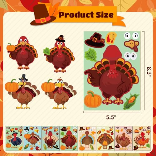 48 Sheets Thanksgiving Stickers for Kids Bulk Cute Holiday Stickers Funny DIY Crafts Activities Party Favors Game Gifts for Boys Girls - style: Thanksgiving