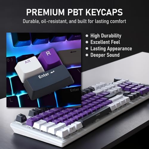 iRocks K74R Wireless RGB Illuminated Mechanical Gaming Keyboard, Hot-Swappable Switches, Floating Design, PBT 107 Keys NKRO, Detachable USB-C Cable - White Amethyst (Brown Switches) - color: White Amethyst, size: Brown Switches
