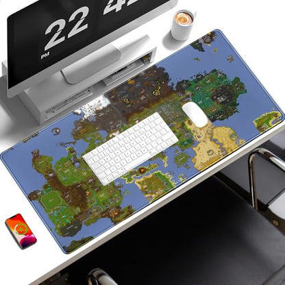 Old School Desk Mat World Map Mouse Keyboard Pad, Gaming Desk Pad Mat XXL Big Mouse Pad Tabletop Game Gift, Laptop Computer Keyboard Pad with Stitched Funny Extra Large Mouse Pad 31.5x15.7 in - color: Blue Map