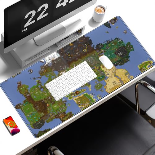 Old School Desk Mat World Map Mouse Keyboard Pad, Gaming Desk Pad Mat XXL Big Mouse Pad Tabletop Game Gift, Laptop Computer Keyboard Pad with Stitched Funny Extra Large Mouse Pad 31.5x15.7 in - color: Blue Map