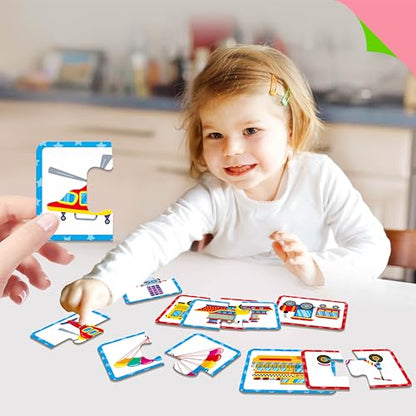 48 Vehicle Matching Puzzles, Self-Correcting Puzzle Match Game Educational Learning Activities for Toddlers, Preschool, Transportation-Themed Learning Games Toys for 3 Years Old - style: Vehicle-B