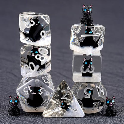 Resin D&D Dice Set, Polyhedral Black Cat Dice for Dungeons and Dragons Role Playing Games (D20, D12, D10, D8, D6, D4) for Ages 15 and Up - color: Black Cat2