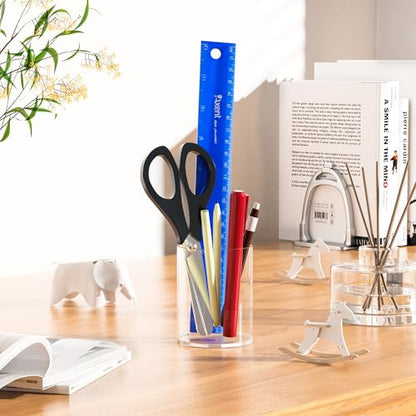 Clear Acrylic Pen Holder Round Shape, Desktop Pencil Cup Holder, Countertop Stationery Organizer for Office Desk Accessory - size: 1 Compartment