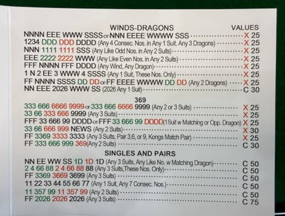 NAG 2026 NMJL Mah Jong Card Official Revision - Large Print - 4PCS