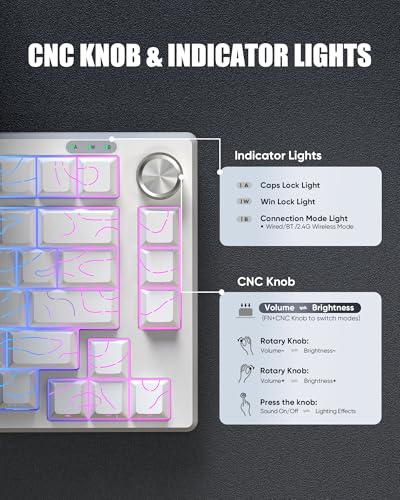 RedThunder K75 Wireless Keyboard and Mouse Combo,75% Membrane Side-Engraved Keyboard,Optical Gaming Mouse with 4800DPI,3 Modes(BT/2.4G/Wired),Dual System,RGB Backlit,Rechargeable Battery,Contour White - color: White Contour Line