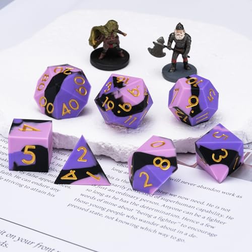 D&D Silicone Rubber Polyhedral Dice,Sharp Edges DND Dice Set 7pcs (D4, D6, D8, D10, D12, D20, D%) for Dungeons and Dragons, RPG, MTG for Ages 15 and Up - color: Pink Black Purple