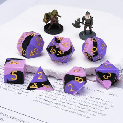 D&D Silicone Rubber Polyhedral Dice,Sharp Edges DND Dice Set 7pcs (D4, D6, D8, D10, D12, D20, D%) for Dungeons and Dragons, RPG, MTG for Ages 15 and Up - color: Pink Black Purple