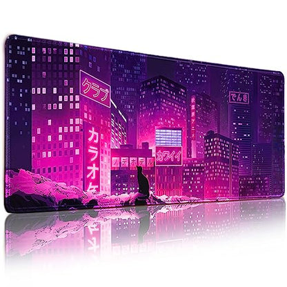 Gaming Laptop Mouse Pad,Sea Wave Big Mice Pads PC Keyboard Waterproof and Non-Slip 31.5" x 11.9" 0.12" Thick XL,XXL Rubber Table Mat, Purple Cyberpunk City Night View - color: Japaese Anime, size: 31.5" x 11.9"
