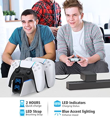 OIVO PS5 Controller Charging Station, 2H Fast Charger for DualSense & Edge | Dual PS5 Controller Charging Dock, Comes with 2 Cable Types, No Extra Adapter Required, Built-in Short-Circuit Protection