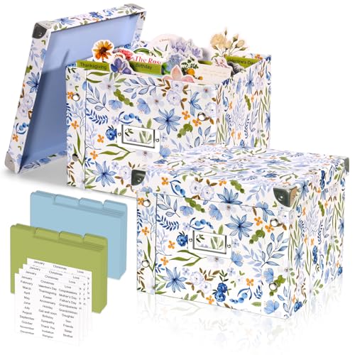2 Pack Greeting Card Storage Box Collapsible Card Organizer with 16 Dividers and Sticker Greeting Card Keeper for Holiday Birthday Photos Recipes Envelopes Large Cards Crafts Scrapbooking