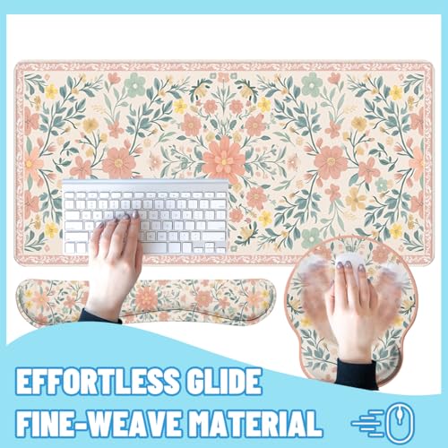 Boho Mandala Desk Mat Set Retro Floral Art Large Mouse Pad with Wrist Rest 4in1 Desk Mat for Desktop Ergonomic Keyboard Wrist Support Anti-Slip Computer Ergonomic Mouse Pad Home Office Gaming - color: Boho Mandala