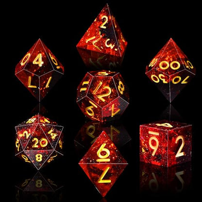 AUSTOR 7-Die DND Dice Set Handmade Sharp Edge Polyhedral Dice for Dungeons and Dragons RPG MTG Table Games（Flame Red） - color: Flame Red