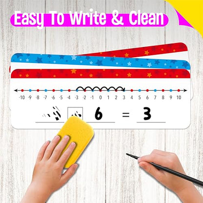 26 Packs Number Line Dry Erase Boards, Double Sided Writable and Erasable Board-0 to 20 on One Side & -10 to10 on Other Side Math White Board for Kids, Students, Classroom and Home (12” x 4”) - color: Stars, size: -10-10/0-20 -26 Packs