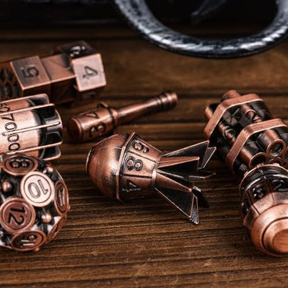 UDIXI Metal DND Dice Set 7PCS RPG Polyhedral Metal D&D Dice Set Copper | Bomb Shape, Solid Metal, Cool Design, Leather Pouch Packaging, for Dungeons and Dragons Role Playing Games Tabletop Games - color: Ancient Copper