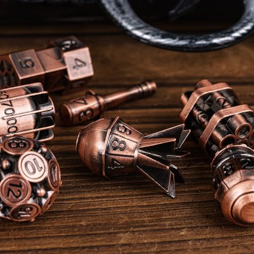 UDIXI Metal DND Dice Set 7PCS RPG Polyhedral Metal D&D Dice Set Copper | Bomb Shape, Solid Metal, Cool Design, Leather Pouch Packaging, for Dungeons and Dragons Role Playing Games Tabletop Games - color: Ancient Copper