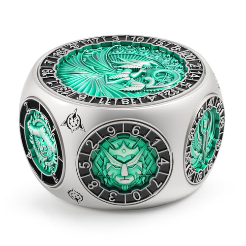 DNDND Unique Spinner D&D Dice, 8-in-1 Hexagonal Metal Dice with Dual D20 Monster Themed Dice Set for DND Dungeons and Dragons, Dungeon Masters with Collectible Gift Tin (Silver with Green) - color: Silver Green