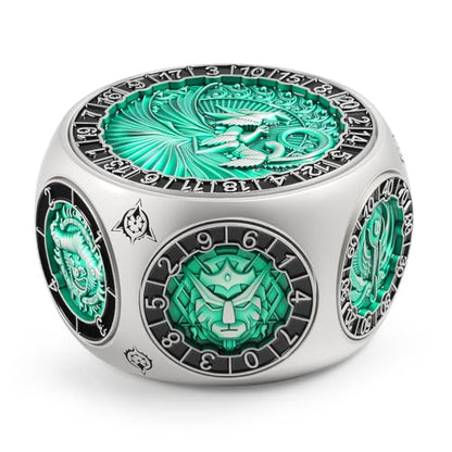 DNDND Unique Spinner D&D Dice, 8-in-1 Hexagonal Metal Dice with Dual D20 Monster Themed Dice Set for DND Dungeons and Dragons, Dungeon Masters with Collectible Gift Tin (Silver with Green) - color: Silver Green