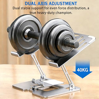 Laptop & Phone 2-in-1 Cooling Stand with Silent Fan, Adjustable Height & Angle, Carbon Steel Foldable Laptop Riser, Gaming Laptop Cooler Pad for Laptops Up to 18 Inch (Silver) - color: Silver