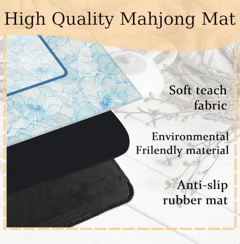 Preppy Blue Floral Mahjong Mat 31.5 x 31.5 Inch, Blue Grandmillennial Dahlia Flower Non-Slip Noise Reduction Mahjong Table Mat for American Mah Jong Poker Card Board Games Dominoes - color: Blue Grandmillennial