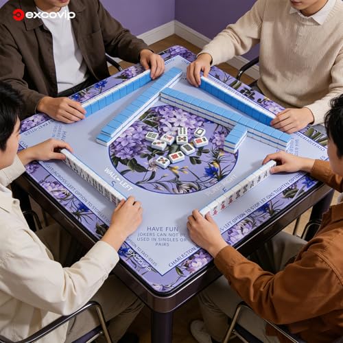 excovip Purple Mahjong Mat for Table 32.5"x32.5" with Black Carrying Bag, Mahjong Table Cloth with Rules,Noise Reduction Anti-Slip Game mat for Mahjong/Poker/Board Games/Card Games/Dominoes - color: 32.5x32.5inch-purple