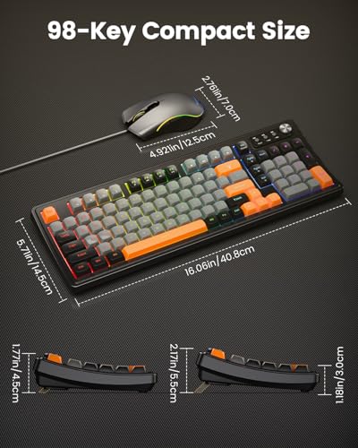SABLUTE Gaming Keyboard and Mouse, Quiet Membrane with RGB Backlit | PC Gaming Keyboard with Multimedia Knob, Anti-Ghosting, Ergonomic Wrist Rest & 3200 DPI Mouse for Gamer/Office - color: Black-grey