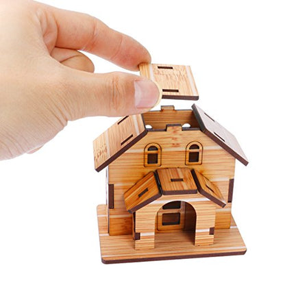 3D Wooden Puzzle, Mini DIY Model House Kit Educational Toys Jigsaw Puzzles Gift for Children and Adult